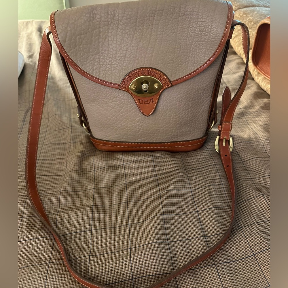 Vintage Dooney & Bourke Tan and Brown Structured Leather Crossbody Bag